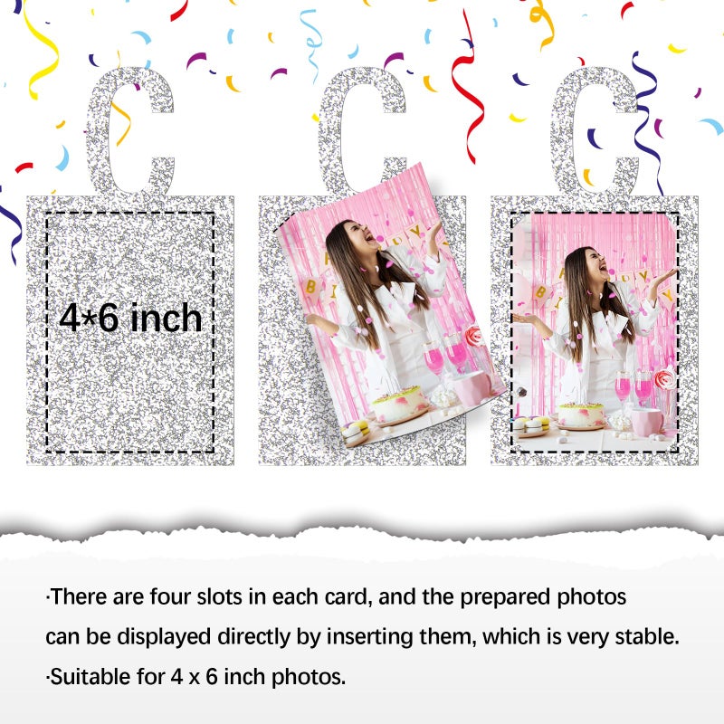 INNORU Cheers to 25 Years Photo Banner with Photo Frame 25th Birthday Sign Bunting 25th Marriage Anniversary Birthday Milestone Anniversary Party Photo Banner Decoration, Glitter Silver - Image 4